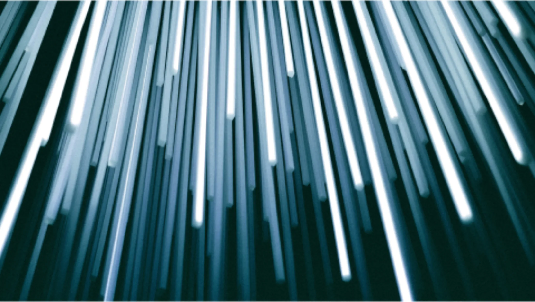 Long white and blue light streaks creating an abstract, dynamic pattern resembling a fast-moving digital stream.